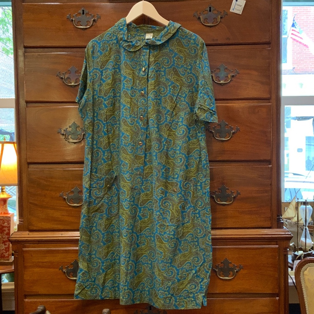 Vintage Blue and Green Paisley Midi Dress